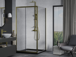 Mexen Apia extendable shower cubicle 100 x 100 cm, Transparent, Gold + shower tray Flat, Black - 840-100-100-50-00-4070G