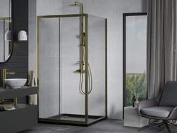 Mexen Apia sliding shower cabin 100 x 100 cm, transparent, gold + Flat tray, black - 840-100-100-50-00-4070G