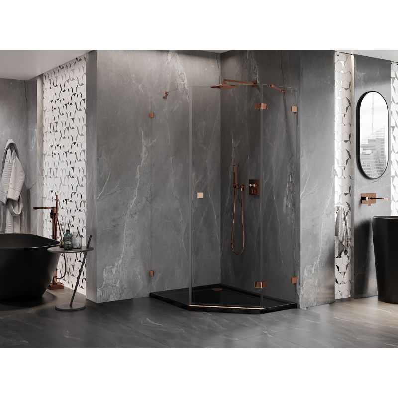 Mexen Lunar pentagonal shower enclosure, right swing 80 x 100 cm, transparent, rose gold - 831-080P-100L-60-00-P