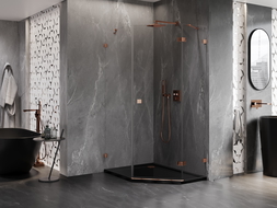 Mexen Lunar pentagonal shower enclosure, right swing 80 x 100 cm, transparent, rose gold - 831-080P-100L-60-00-P