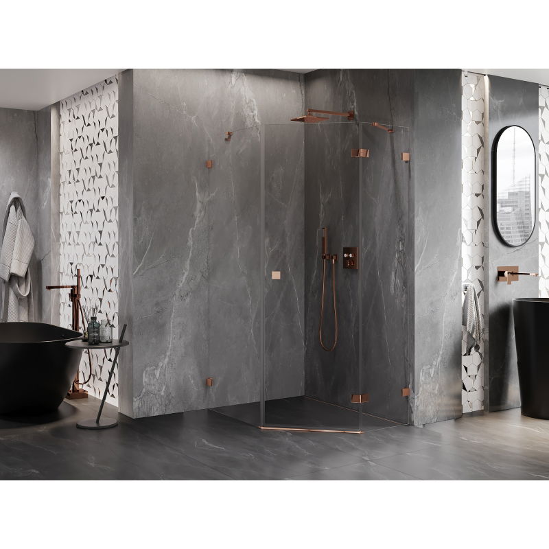 Mexen Lunar pentagonal shower enclosure, right swing 80 x 100 cm, transparent, rose gold - 831-080P-100L-60-00-P