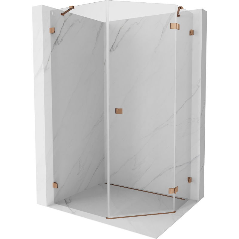 Mexen Lunar pentagonal right-hinged shower enclosure 90 x 100 cm, transparent, rose gold - 831-090P-100L-60-00-P