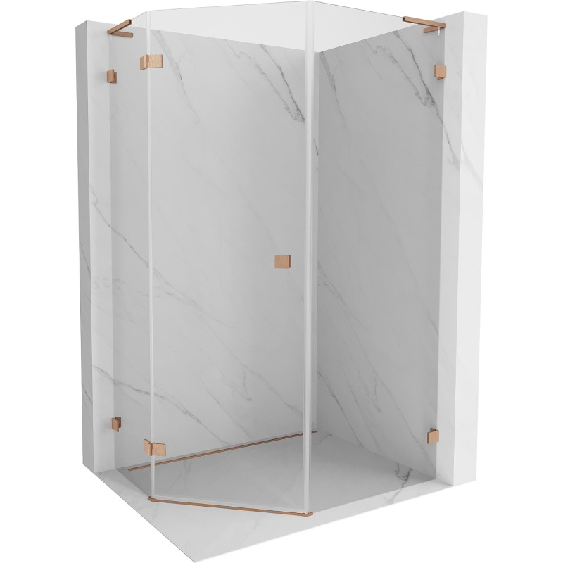 Mexen Lunar L pentagonal left-hinged shower cabin 80 x 100 cm, transparent, brushed copper - 831L-080L-100P-65-00-L