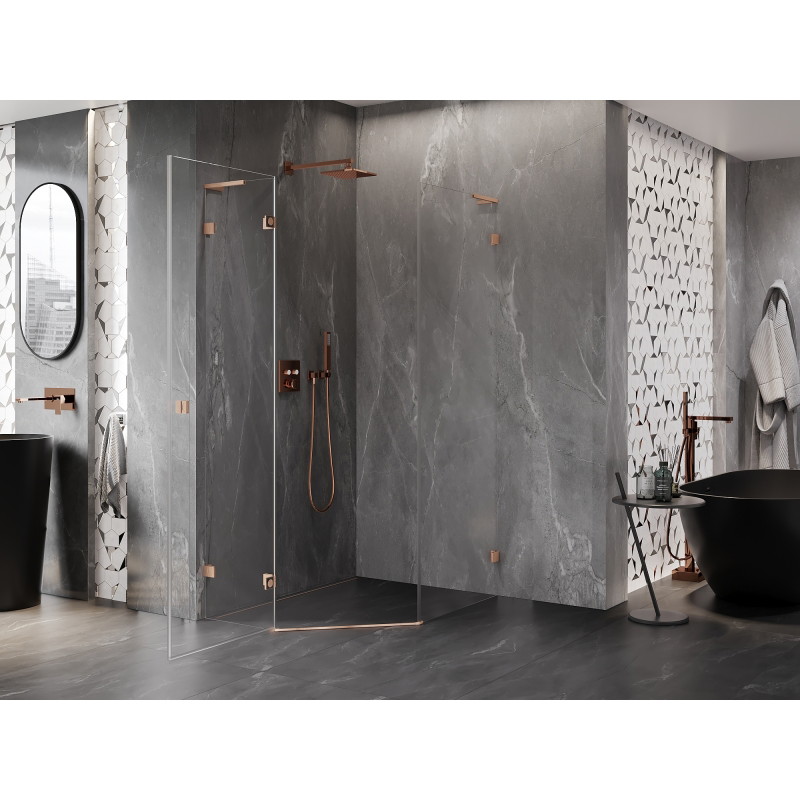 Mexen Lunar L pentagonal left-hinged shower cabin 80 x 100 cm, transparent, brushed copper - 831L-080L-100P-65-00-L