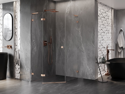 Mexen Lunar L pentagonal left hinged shower enclosure 80 x 100 cm, transparent, brushed copper - 831L-080L-100P-65-00-L