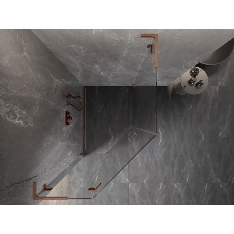 Mexen Lunar L pentagonal left-hinged shower cabin 80 x 100 cm, transparent, brushed copper - 831L-080L-100P-65-00-L