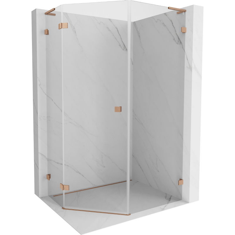 Mexen Lunar L pentagon retractable left shower enclosure 90 x 100 cm, transparent, brushed copper - 831L-090L-100P-65-00-L