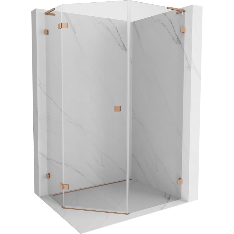 Mexen Lunar L pentagon shower enclosure, left hinged 90 x 100 cm, transparent, brushed copper - 831L-090L-100P-65-00-L