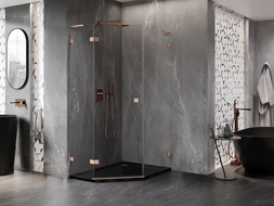 Mexen Lunar L pentagonal hinged left shower cabin 90 x 100 cm, transparent, brushed copper - 831L-090L-100P-65-00-L