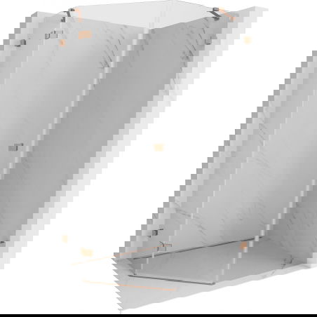 Mexen Lunar pentagonal shower enclosure, left hinged, 80 x 90 cm, transparent, brushed copper - 831-080L-090P-65-00-L