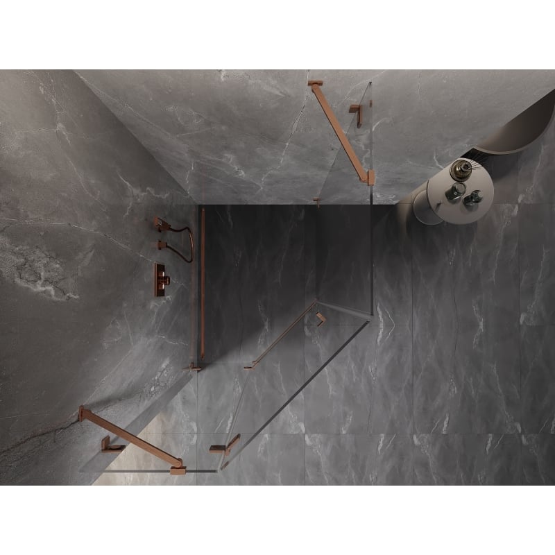 Mexen Lunar pentagonal left-hinged shower enclosure 80 x 100 cm, transparent, brushed copper - 831-080L-100P-65-00-L