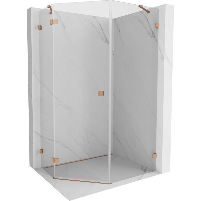 Mexen Lunar pentagonal left pivot shower cabin 90 x 100 cm, transparent, brushed copper - 831-090L-100P-65-00-L