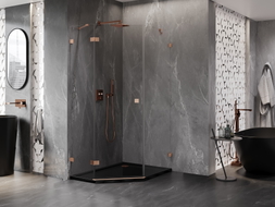 Mexen Lunar pentagon-shaped left-hinged shower cabin 90 x 100 cm, transparent, brushed copper - 831-090L-100P-65-00-L