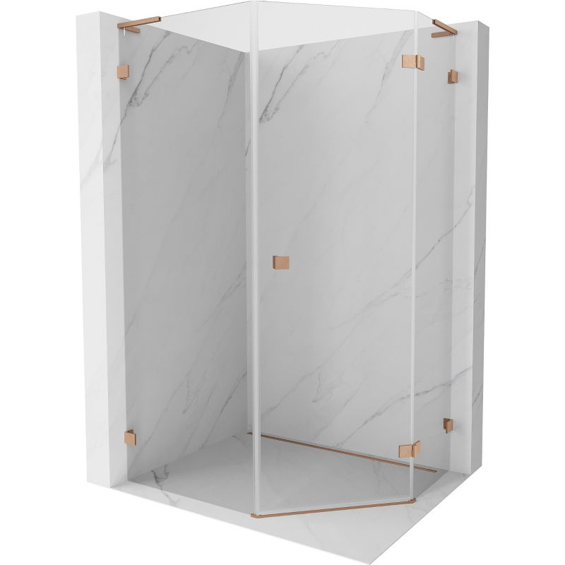 Mexen Lunar L pentagonal right hinged shower enclosure 80 x 90 cm, transparent, brushed copper - 831L-080P-090L-65-00-P