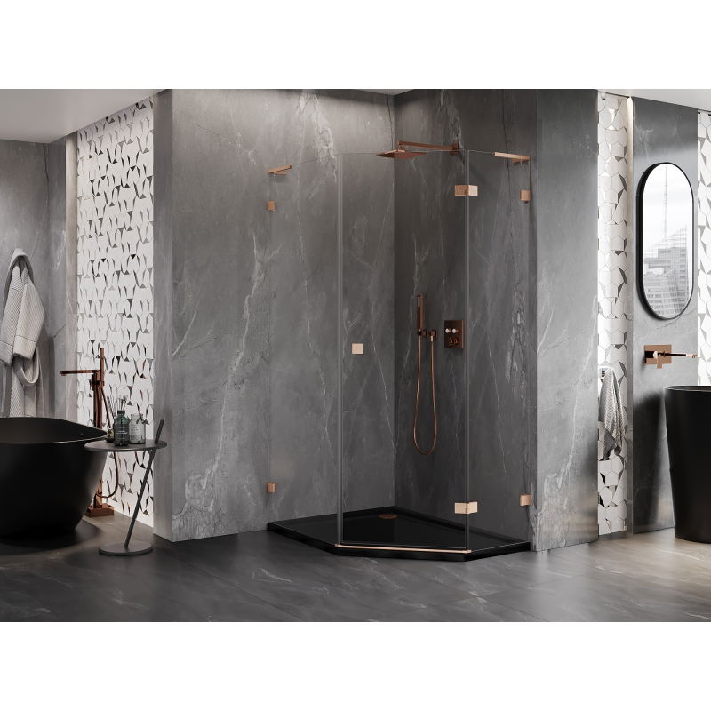 Mexen Lunar L pentagonal shower cabin right hinged 80 x 90 cm, transparent, brushed copper - 831L-080P-090L-65-00-P