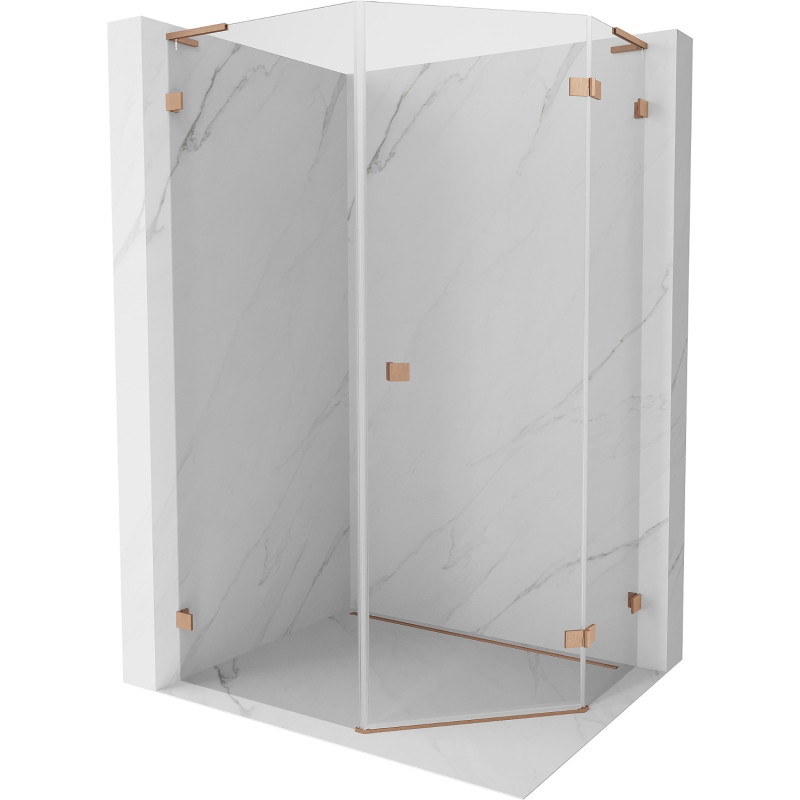 Mexen Lunar L pentagonal right-hinged shower enclosure 90 x 100 cm, transparent, brushed copper - 831L-090P-100L-65-00-P