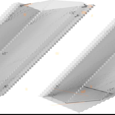 Mexen Lunar L Pentagonal Shower Enclosure Hinged Right 90 x 100 cm, Transparent, Brushed Copper - 831L-090P-100L-65-00-P