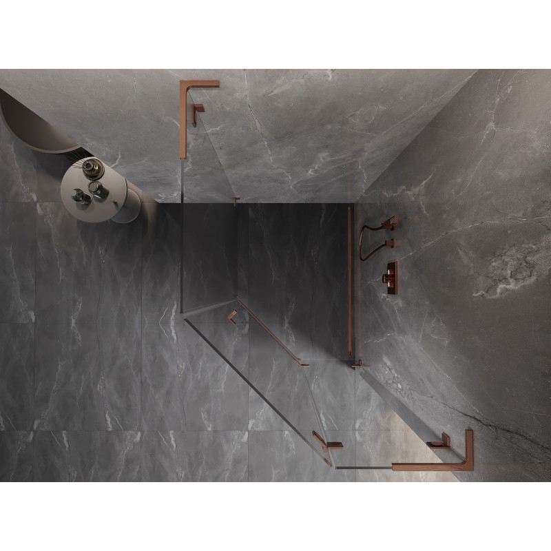 Mexen Lunar L pentagonal right-hinged shower enclosure 90 x 100 cm, transparent, brushed copper - 831L-090P-100L-65-00-P