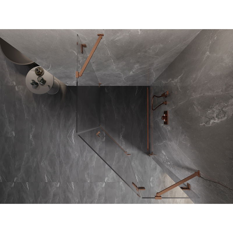 Mexen Lunar pentagonal hinged right shower cabin 90 x 100 cm, transparent, brushed copper - 831-090P-100L-65-00-P