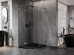Mexen Lunar L pentagonal hinged left shower cabin 80x90 cm, transparent, gun gray brushed - 831L-080L-090P-66-00-L