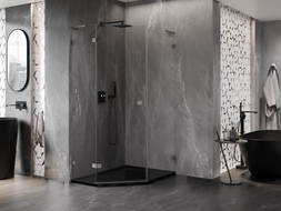 Mexen Lunar L pentagonal swing left shower cabin 90x100 cm, transparent, brushed gun gray - 831L-090L-100P-66-00-L