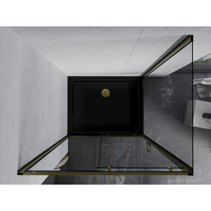 Mexen Apia sliding shower cabin 110 x 80 cm, transparent, gold + Flat base, black - 840-110-080-50-00-4070G