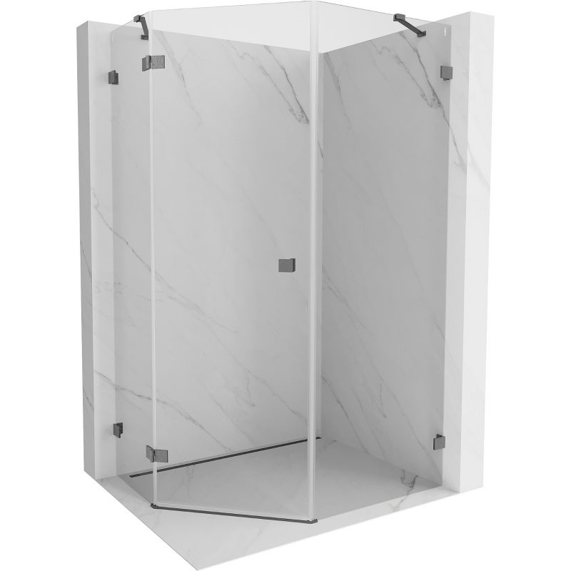 Mexen Lunar pentagonal left swing shower cabin 80 x 100 cm, transparent, brushed gun gray - 831-080L-100P-66-00-L