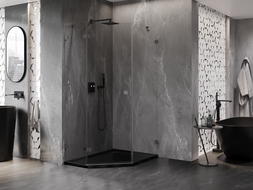 Mexen Lunar pentagonal shower enclosure hinged left 90 x 100 cm, transparent, brushed gun gray - 831-090L-100P-66-00-L