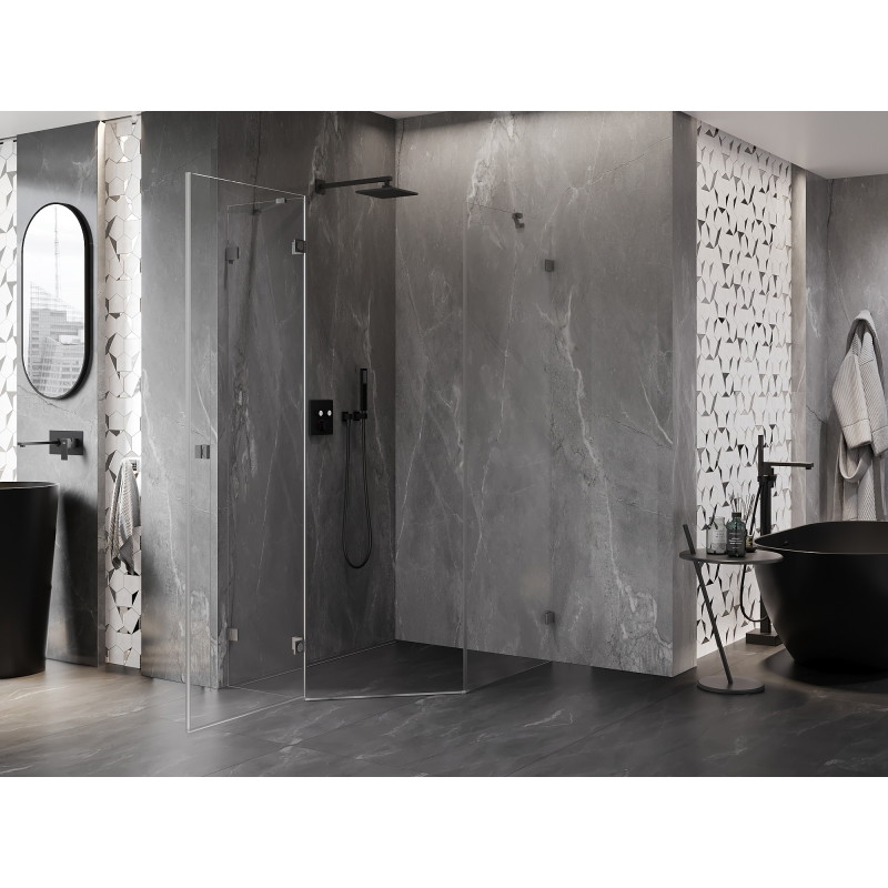 Mexen Lunar pentagonal shower enclosure with left hinged doors 90 x 100 cm, transparent, brushed gun gray