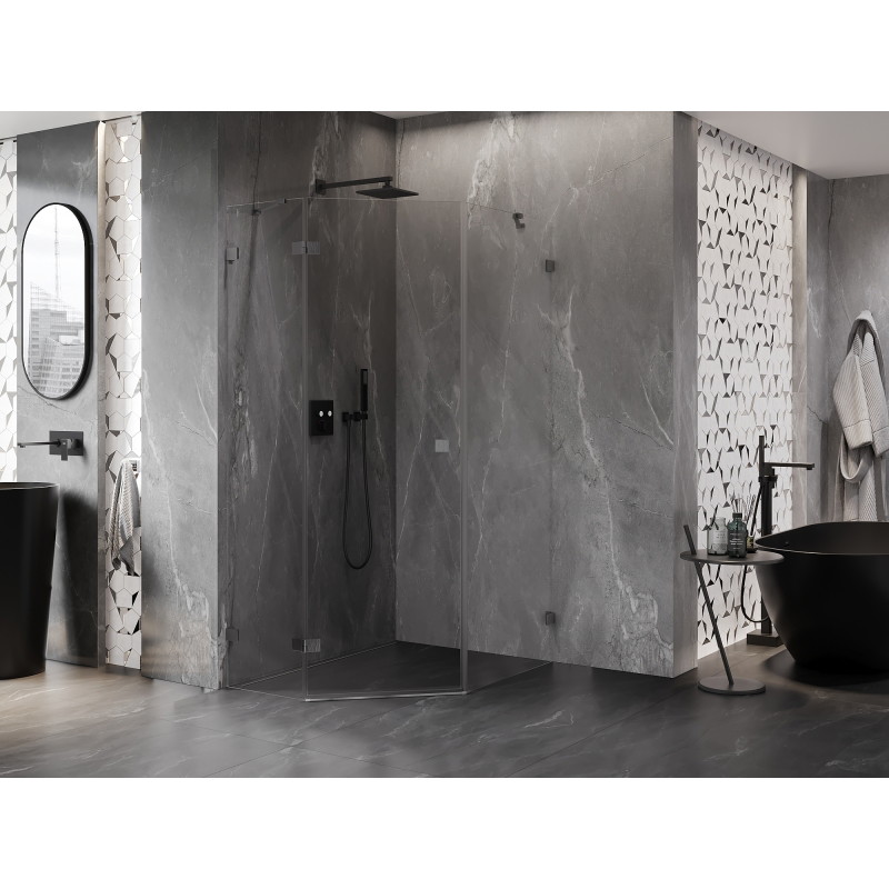Mexen Lunar pentagonal shower enclosure with left hinged doors 90 x 100 cm, transparent, brushed gun gray