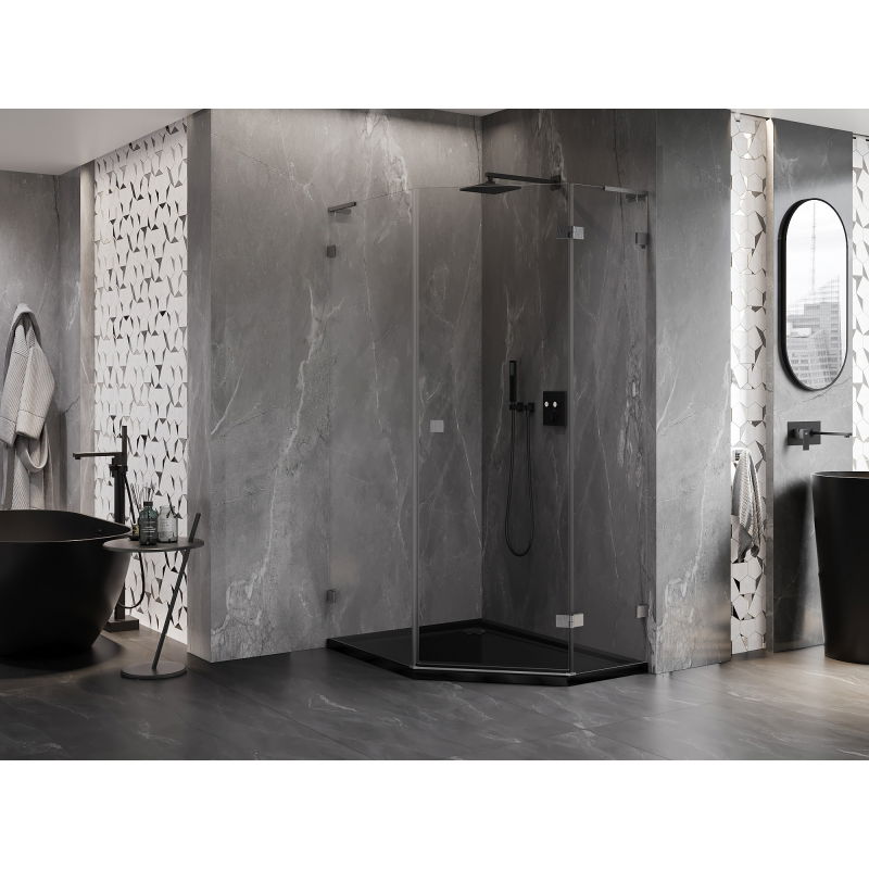 Mexen Lunar L pentagonal hinged shower cabin right 80x90 cm, transparent, gun gray brushed - 831L-080P-090L-66-00-P