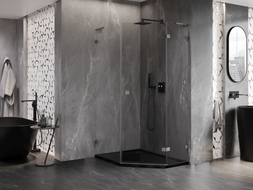 Mexen Lunar L pentagonal right-side hinged shower cabin 80x90 cm, transparent, gun gray brushed - 831L-080P-090L-66-00-P