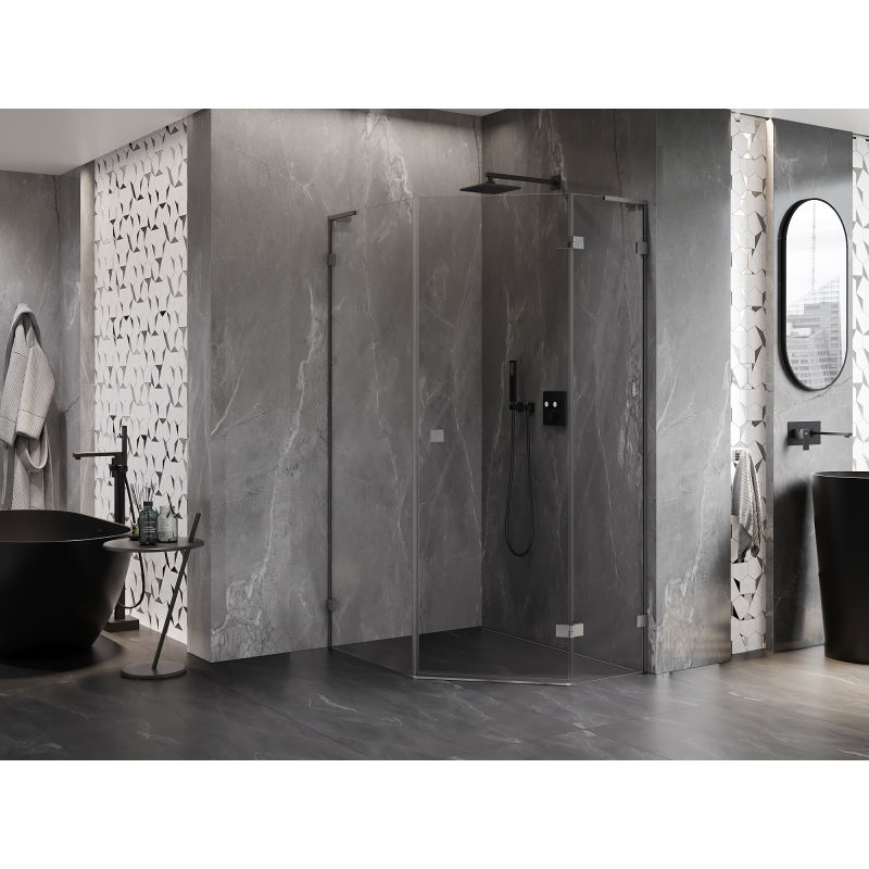 Mexen Lunar L pentagonal shower enclosure right hinged 90x100 cm transparent, brushed gun gray - 831L-090P-100L-66-00-P