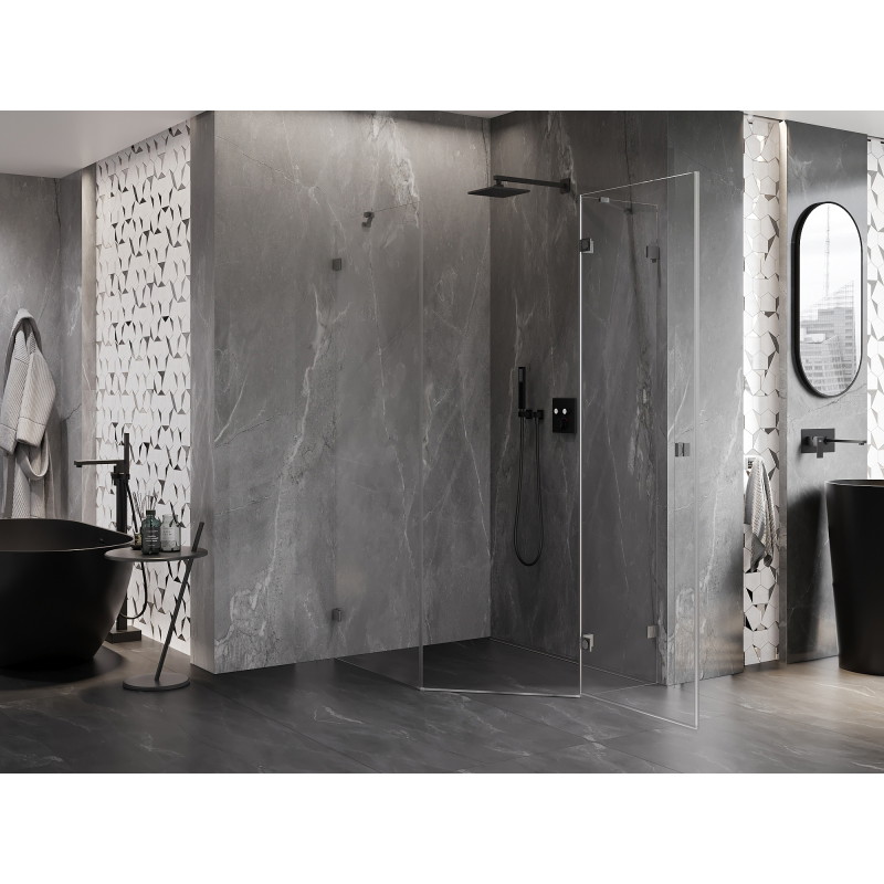 Mexen Lunar pentagonal hinged shower enclosure right 80 x 90 cm, transparent, gun gray brushed - 831-080P-090L-66-00-P
