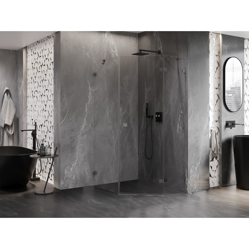 Mexen Lunar pentagonal hinged shower enclosure right 80 x 90 cm, transparent, gun gray brushed - 831-080P-090L-66-00-P