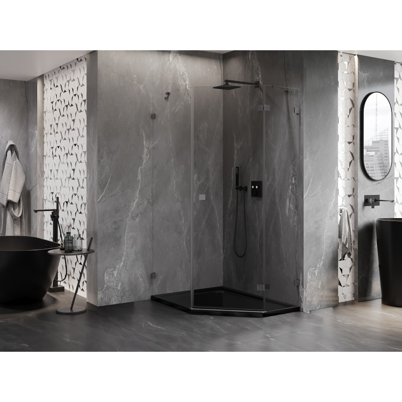 Mexen Lunar pentagonal shower enclosure right hinged 80 x 100 cm, transparent, brushed gun gray - 831-080P-100L-66-00-P