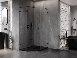 Mexen Lunar L pentagonal shower enclosure, left hinged 90 x 100 cm, transparent, black - 831L-090L-100P-70-00-L