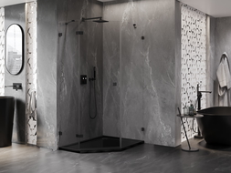 Mexen Lunar pentagonal shower enclosure, left hinged 80 x 90 cm, transparent, black - 831-080L-090P-70-00-L