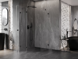 Mexen Lunar pentagonal left hinged shower enclosure 90 x 100 cm, transparent, black - 831-090L-100P-70-00-L