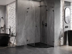 Mexen Lunar L pentagonal hinged shower enclosure right 80 x 90 cm, transparent, black - 831L-080P-090L-70-00-P