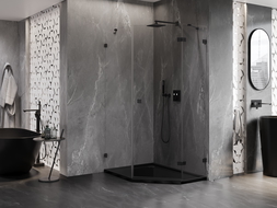 Mexen Lunar Pentagonal Shower Enclosure Right-Opening 80 x 90 cm, Transparent, Black - 831-080P-090L-70-00-P