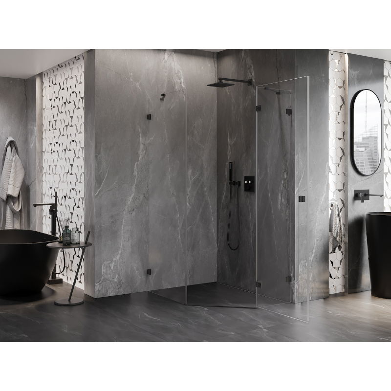 Mexen Lunar pentagonal shower enclosure hinged right 80 x 100 cm, transparent, black - 831-080P-100L-70-00-P