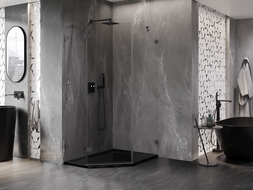 Mexen Lunar Pentagonal Hinged Shower Enclosure Left 80 x 90 cm, Transparent, Gun Metal - 831-080L-090P-95-00-L