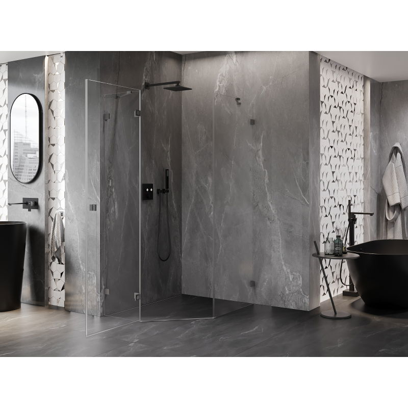 Mexen Lunar pentagonal left hinged shower cabin 80 x 100 cm, transparent, gun metal - 831-080L-100P-95-00-L