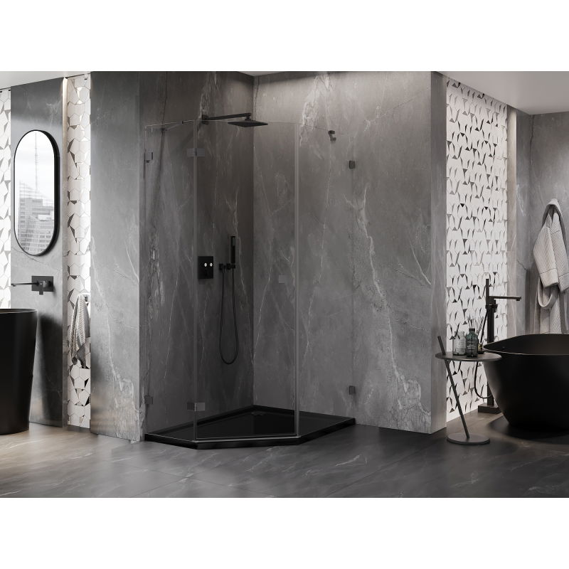 Mexen Lunar pentagonal hinged left shower enclosure 90 x 100 cm, transparent, gun metal - 831-090L-100P-95-00-L