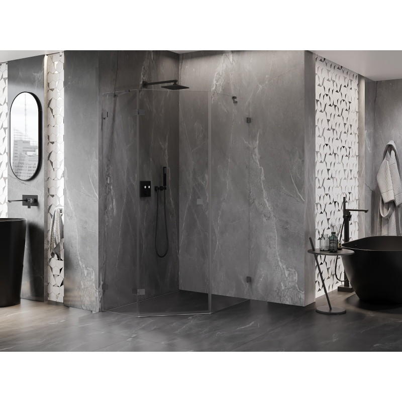 Mexen Lunar pentagonal shower enclosure, left hinge, 90 x 100 cm, transparent, gun metal - 831-090L-100P-95-00-L