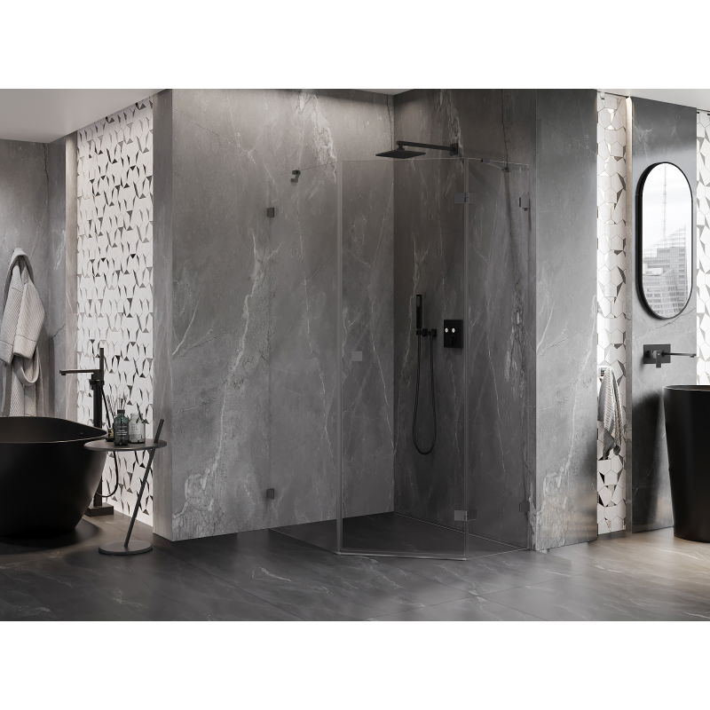 Mexen Lunar pentagonal right-hinged shower cabin 80 x 90 cm, transparent, gun metal - 831-080P-090L-95-00-P
