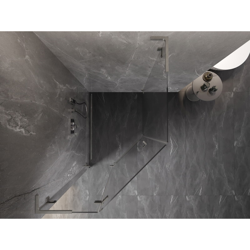 Mexen Lunar L pentagonal shower cabin hinged left 80 x 100 cm, transparent, brushed nickel - 831L-080L-100P-97-00-L