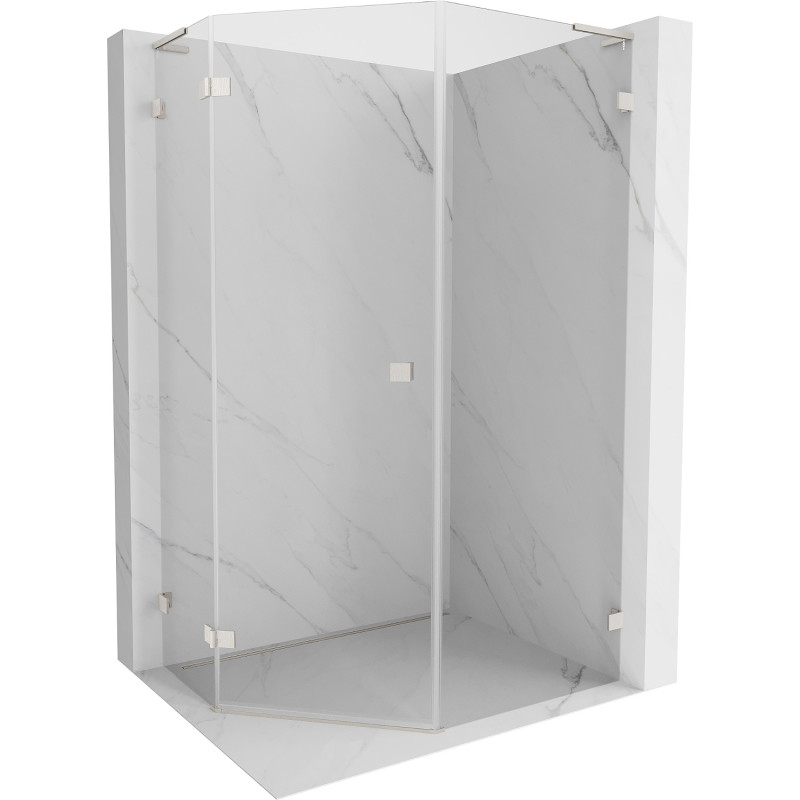 Mexen Lunar L pentagonal hinged left shower cabin 90 x 100 cm, transparent, brushed nickel - 831L-090L-100P-97-00-L