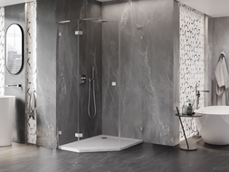 Mexen Lunar L left hinged pentagonal shower cabin 90 x 100 cm, transparent, brushed nickel - 831L-090L-100P-97-00-L